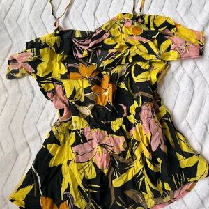 Who What Wear Yellow and Pink Floral Blouse